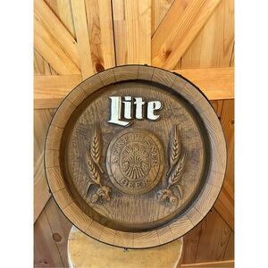Vintage Miller Lite A FINE PILSNER BEER Barrel End Round Sign 18x18. Bar-mancave